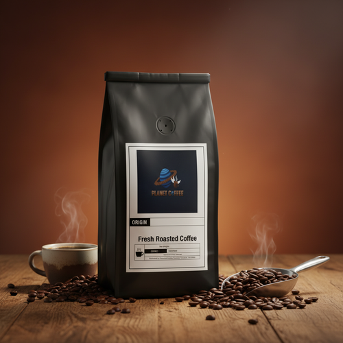 Brazil Single-Origin Coffee bag against warm terracotta backdrop