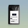 Peru Decaf Coffee bag against cool sage and blue backdrop